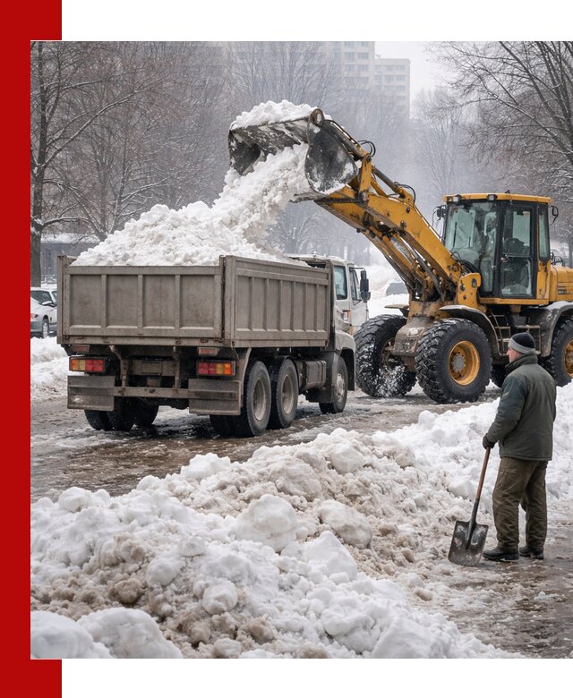 Вывоз снега грузовой техникой в Лениногорске оперативно и чисто